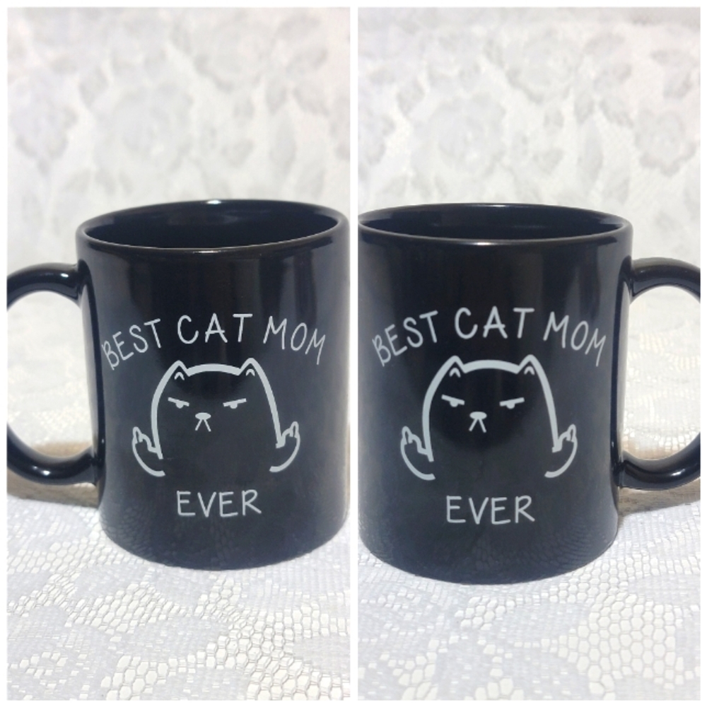 Best Cat MOM Ever Black Ceramic Mug 11oz Coffee Cup Pet Lover Funny Novelty Gift